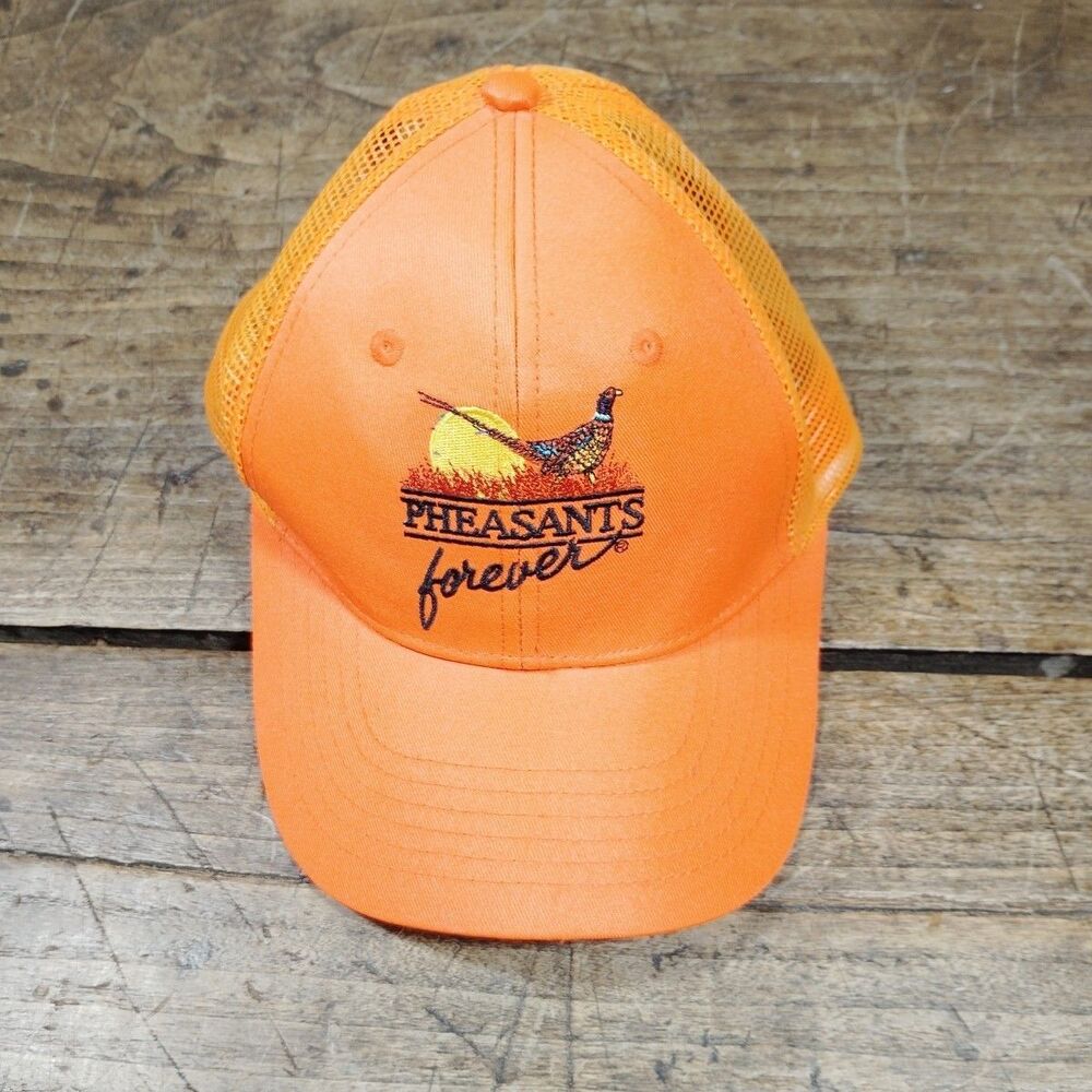 Pheasants Forever Hat Cap Snap Back Orange Mesh Trucker Embroidered Hunting